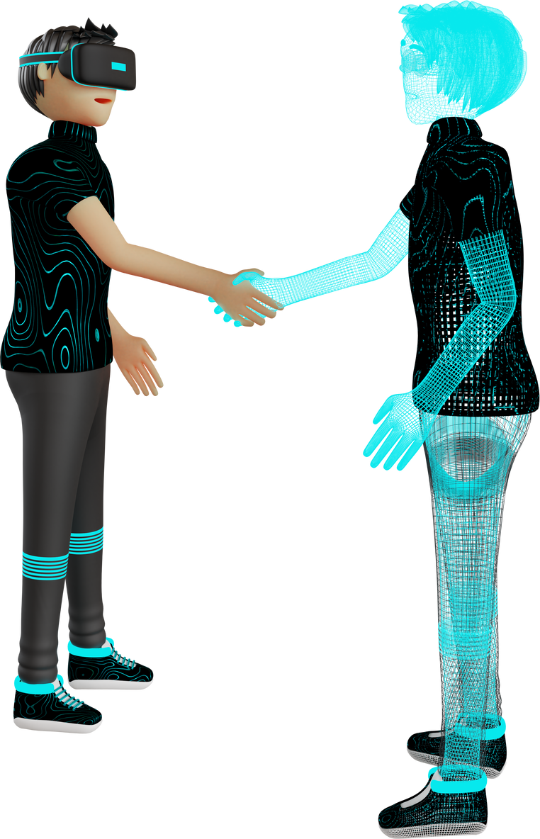 shaking hands with the character metaverse 3d illustration